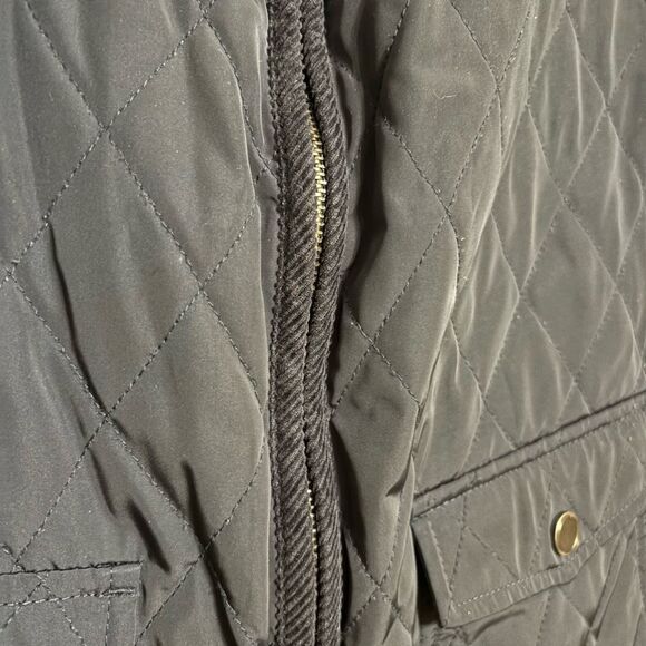 Talbots Women Navy Blue Quilted Zip Vest Corduroy Collar Petite Large - Picture 3 of 11